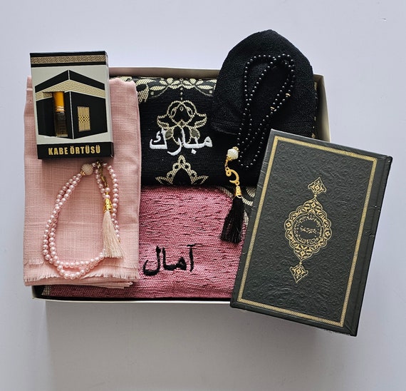 Personalized Islamic Gift Set: Quran, Prayer Rug, Tasbih, Oud