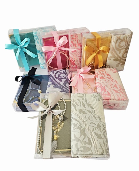 Engraved Quran Gift Set, Prayer Rug & Tasbih, Islamic Muslim Gift