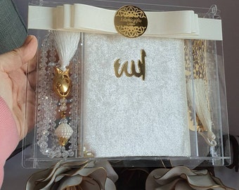 Ramadan Velvet Dua Book with Crystal Tasbeeh + Book mark In gift case  | Islamic Umrah Eid set Mother's day | Graduation Wedding Umrah gift