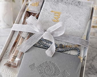 Islamic Prayer Set, Velvet Mat, Quran, Tasbih, Yaseen Book, Miswak (Gift Box)