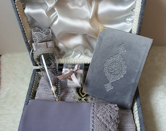 Islamic Wedding Gift Set, Velvet Box, Prayer Mat, Hijab