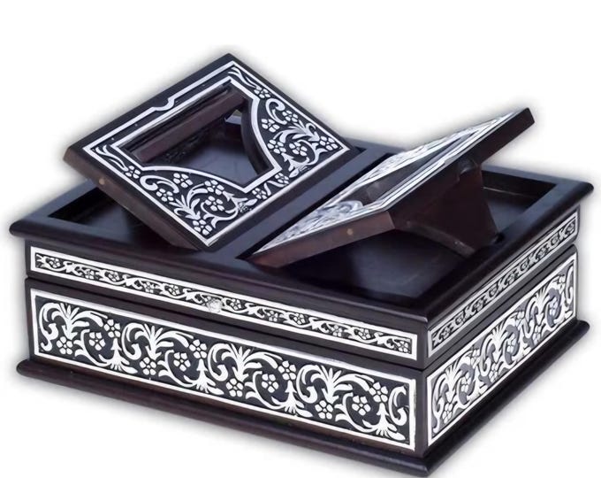 Silver Gold Plated l Qur'an With Wooden Box | Alquran-al Kerim | Islamic Wedding | Muslim Birthday | Nikaah Gift | Graduation Gift