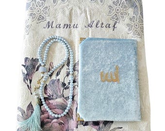 Personalized Islamic Gift Set: Prayer Mat, Quran, Tasbih - Eid, Umrah