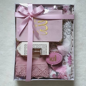 Customized Prayer rug Quran Islamic Gift Set, Mother&#39;s, Wedding, Hajj, Umrah, Eid, Ramadan gift Personalized Prayer rug Graduation, New home