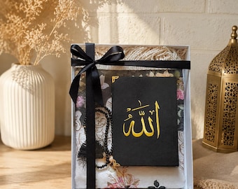 Custom Quran Gift Set: Velvet Quran, Prayer Rug & Tasbih