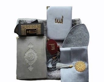 Personalized Father Dad Islamic Gift Set: Prayer Mat, Quran, Tasbih