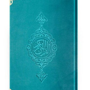 Velvet Qur'an Al-Kareem Holy Quran Book Arabiq Language Uthmani Script Kuran, Best Father's Gift for him Salah Gift, Muslim Quran Book Torquise