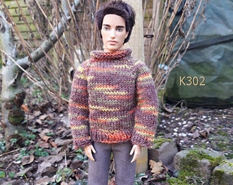 homemade multicolour sweater with brown pants for male dolls like Ken
