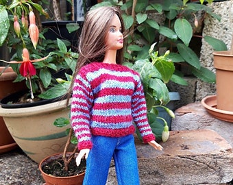 striped sweater and jeans for 11,5 inch dolls like Barbie