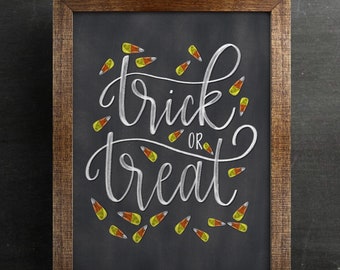 Chalkboard Trick or Treat Candy Corn Halloween Art Print