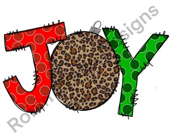 Joy with Leopard Print Ornament, Christmas holiday, Png Sublimation Digital Download