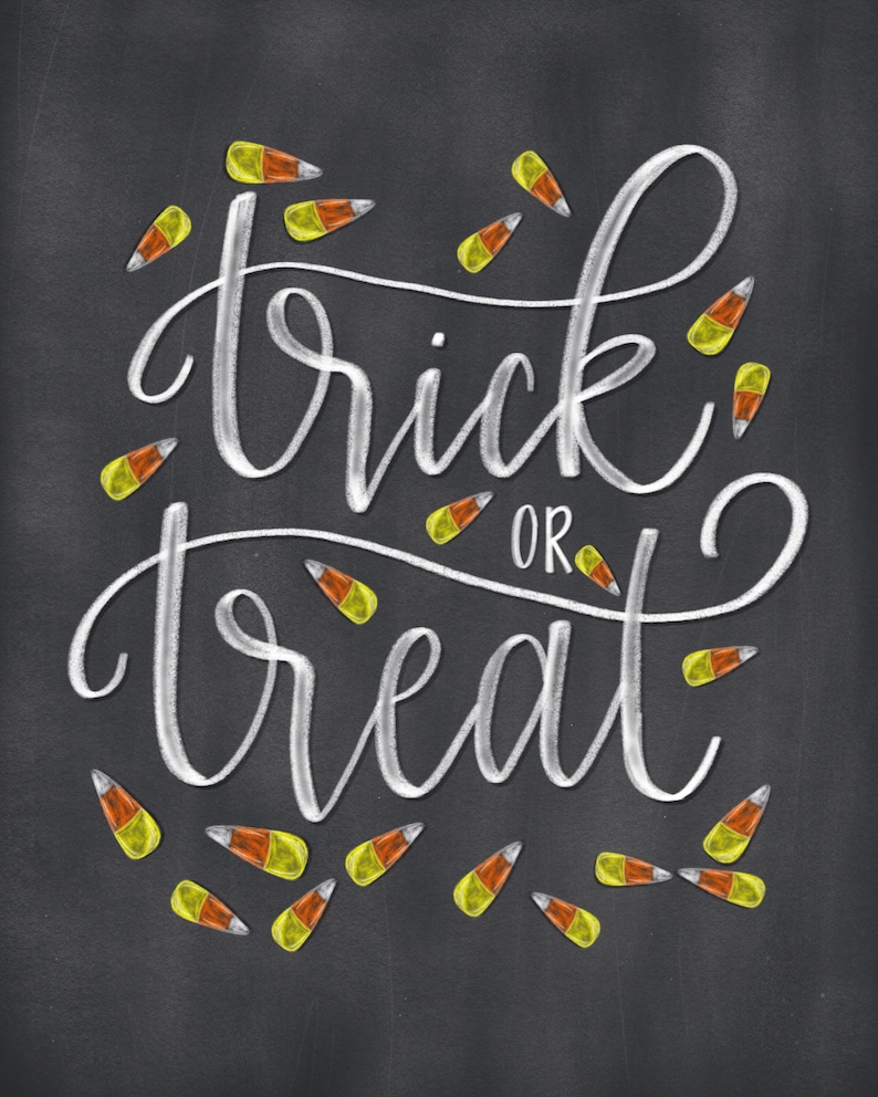 Chalkboard Trick or Treat Candy Corn Halloween Art Print - Etsy