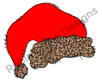 Santa hat with leopard print, Christmas, Png Sublimation Digital Download