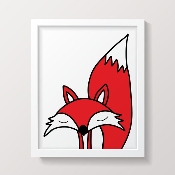 Sleepy Fox Digital Download Wall Art Kid Room Decoration