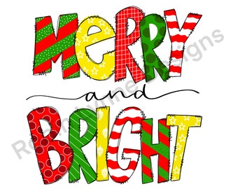 Merry and Bright Christmas Png Sublimation Digital Download