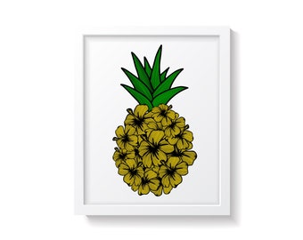 Yellow Hibiscus Flower Pineapple, Png Sublimation Digital Download