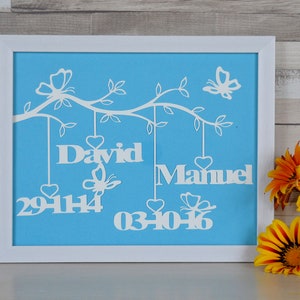 Personalized family frame, a papercut tree with frame. A personalized gift to decorate the wall, with family names. Family tree in paper cut image 2