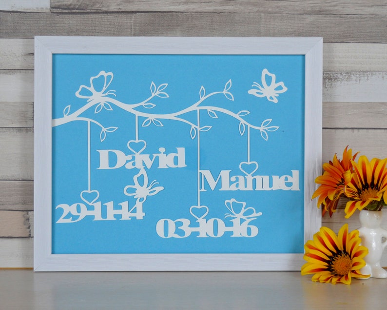 Personalized family frame, a papercut tree with frame. A personalized gift to decorate the wall, with family names. Family tree in paper cut image 2