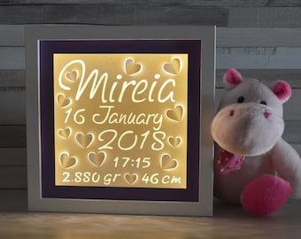 Lámpara de Nacimiento, Lámpara Bebé Personalizada, Regalo Bautizo, Iluminación para Bebés, Lámpara Quitamiedos, Lámpara Infantil,