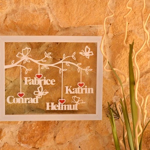 Personalized family frame, a papercut tree with frame. A personalized gift to decorate the wall, with family names. Family tree in paper cut image 3