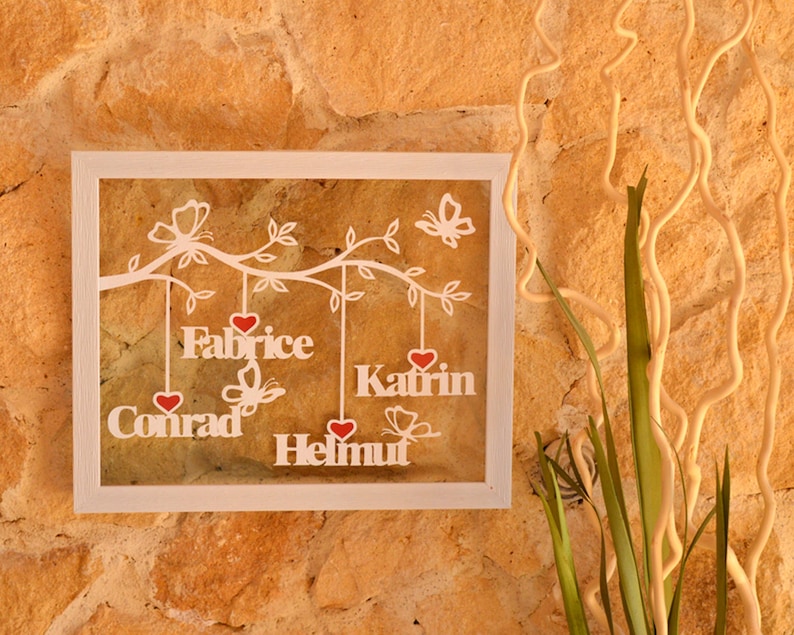 Personalized family frame, a papercut tree with frame. A personalized gift to decorate the wall, with family names. Family tree in paper cut image 3