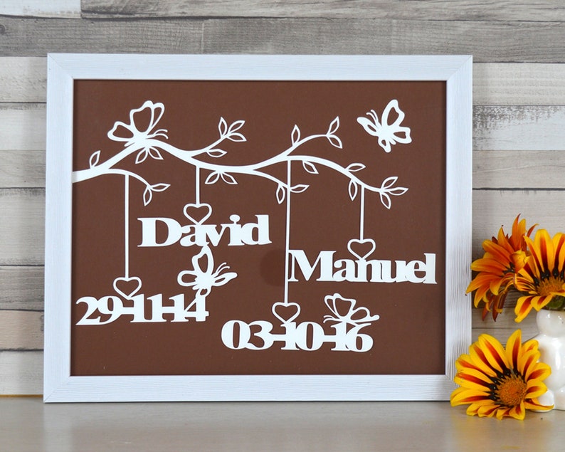 Personalized family frame, a papercut tree with frame. A personalized gift to decorate the wall, with family names. Family tree in paper cut image 3