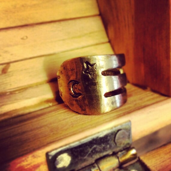 Items similar to Vintage Cocktail Fork Ring with a Cescent Moon and