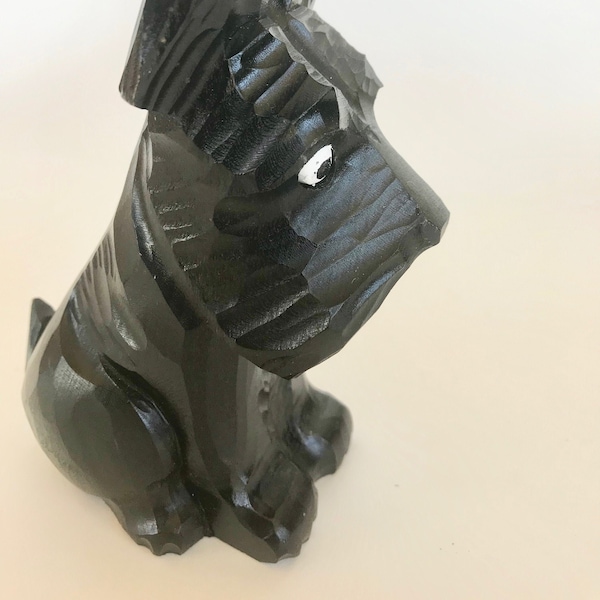 Vintage mano intagliato solido legno Scotty Scottie scozzese Terrier dog figurina 6 pollici nero