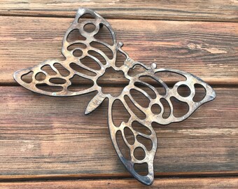 Butterfly Leonard Vintage Silver Plate Trivet Wall Plaque Combo Large 11"