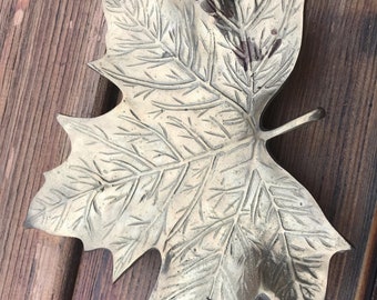 Brass Maple Leaf Hand Made India Decorative Tray Small Trinkets Keys Holder 7"