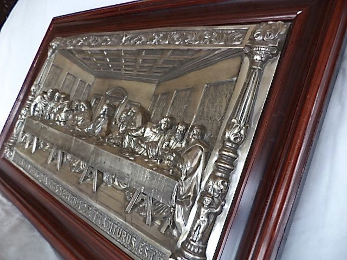 Large Metal Hi Relief The Last Supper Plaque Framed 29x18in Etsy