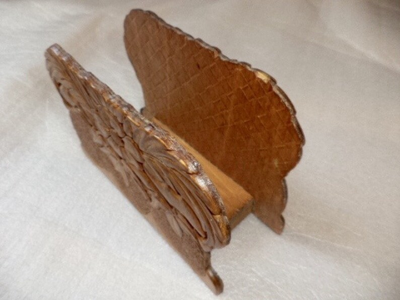 Vintage Wood Napkin Holder Hand Carved Strawberry Floral Etsy