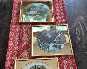 Unique set of 4 wall mirror art four seasons country gold frames embedded photos