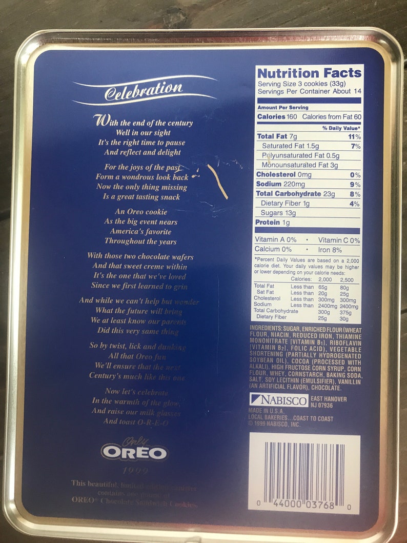 1999 Large Oreo 20th Century Commemorative Tin 8x6 Embossed Oreo Sandwich