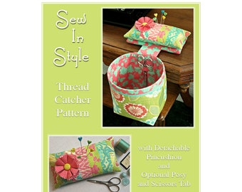 SEW IN STYLE Thread Catcher Sewing Pattern, Digital Download, Sewing Accessory, Pincushion Scrap Bag, Fat Quarter Friendly, Curry Bungalow