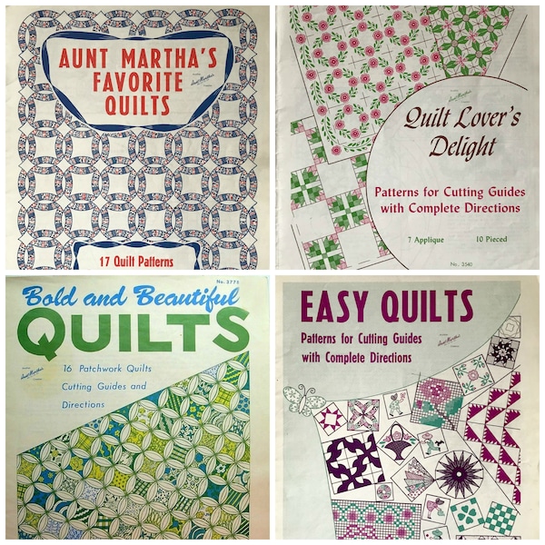Digital Download Quilt Pattern Bundle - Aunt Martha's Quilt Pattern Booklet Bundle - Vintage Quilt Patterns - Four Booklets - PDF Download