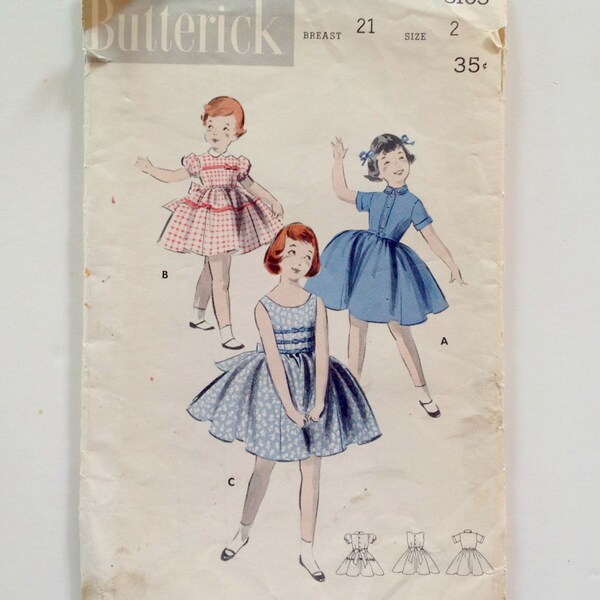 Vintage Butterick Pattern 8105 Girls' School or Party Dress - Size 2