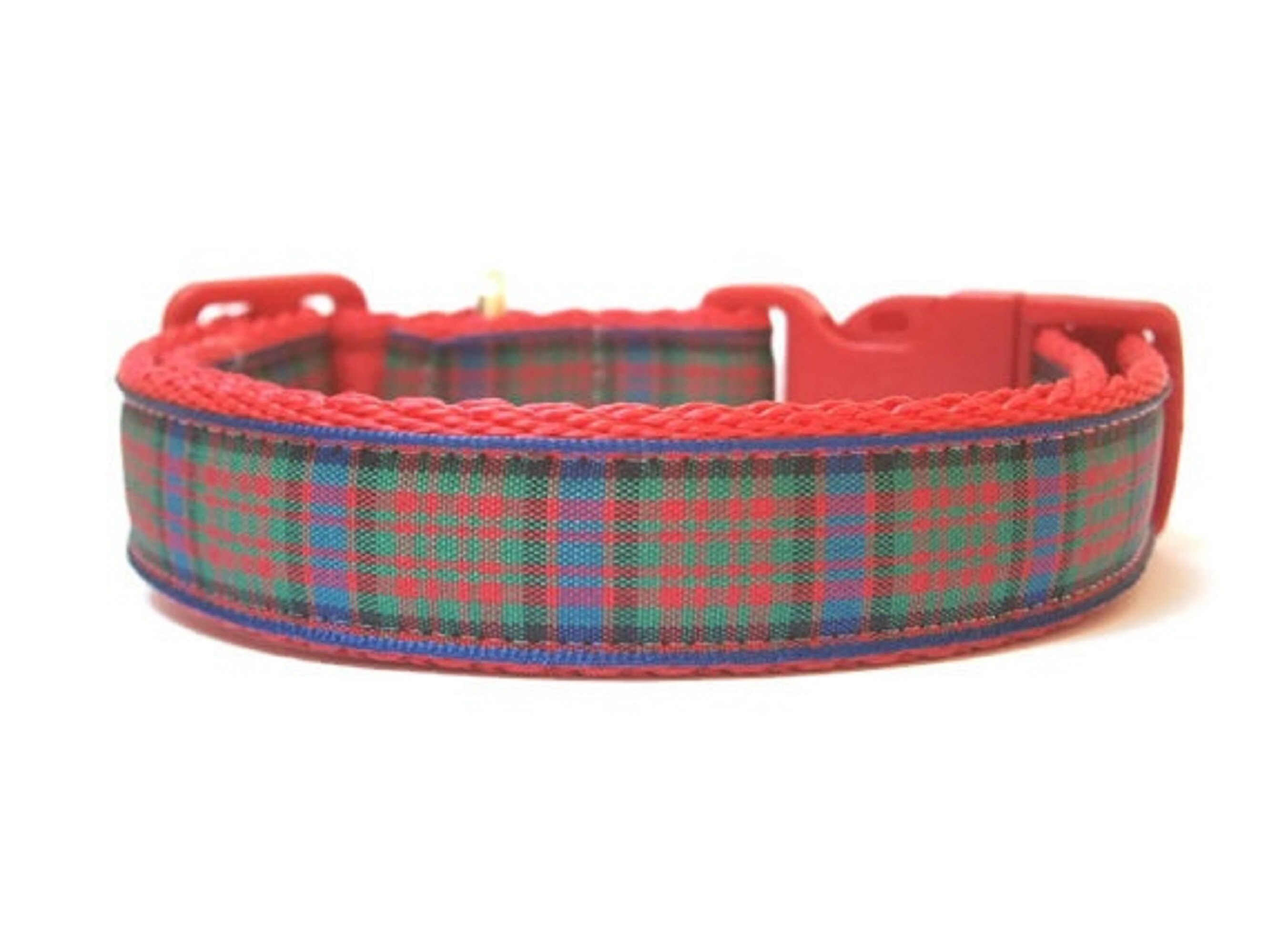 Macdonald Tartan Plaid Dog Collar: Red Cushion Webbing, Adjustable