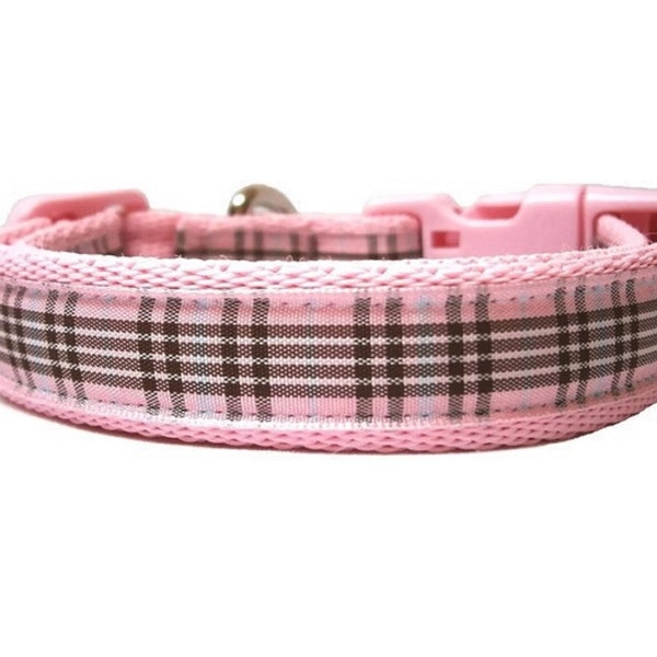 Light Pink Plaid Dog Collar, Girl Dog Collar, Adjustable Tartan Dog Collar, Quick Release Raspberry Pink Collar, Sizes X Small To  Large Dog