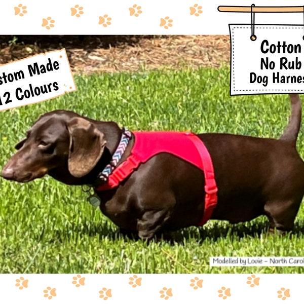 Summer Dog Harness, Small Cotton Dog Harness, Custom Made Adjustable Lightweight Harness, 12 Cotton Colours, Spaniel, Pug, Westie, Maltese