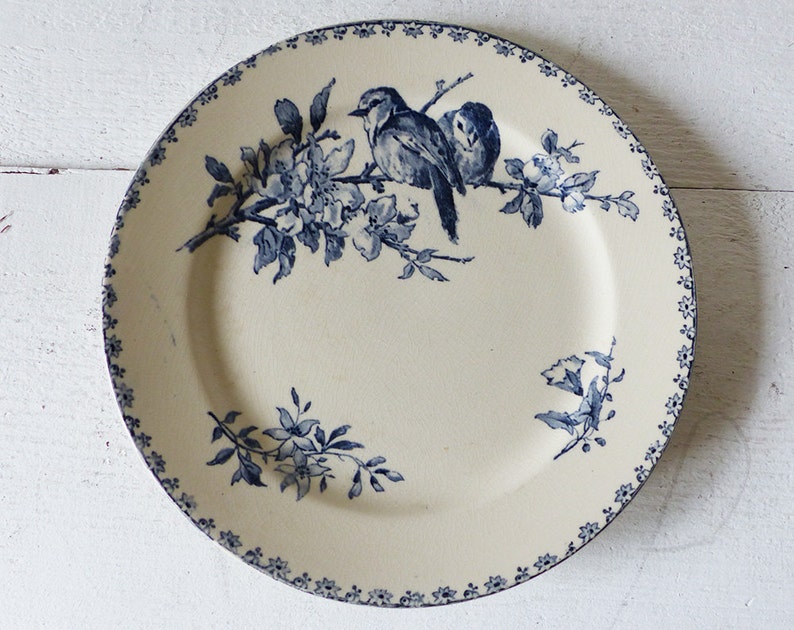 Dinner plates Faience Blue Transferware made by Sarreguemines France , pattern Favori image 5