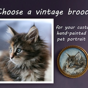 Custom Watercolor Pet Portrait OOAK in a Solid Brass Vintage Brooch 1950s   - Custom Pet Art - Memorial Pet Portrait