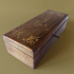 Antique French  Marquetry  Wooden Gloves Box with its Original Key - 1930s