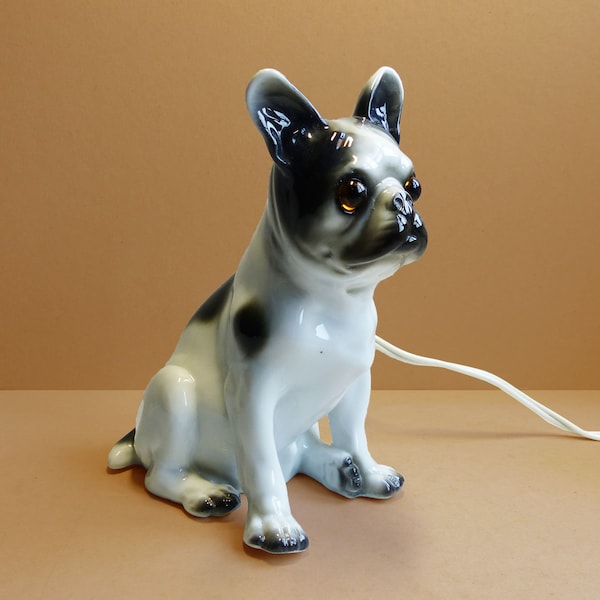 Art Deco French Bulldog Porcelain Lamp - Frenchie Night Light 1930s'