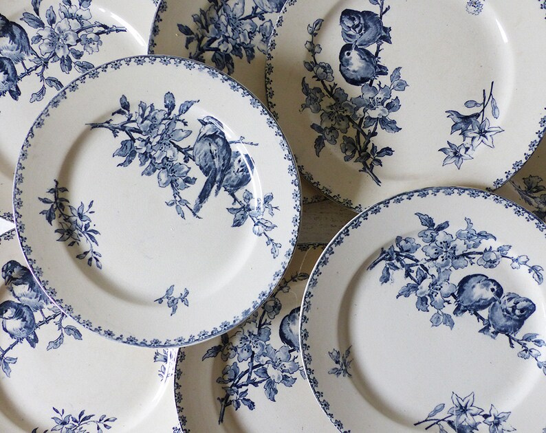 Dinner plates Faience Blue Transferware made by Sarreguemines France , pattern Favori image 1