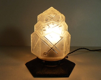 Antique Art-Deco Skyscraper Lamp White Frosted Glass Shade 1920's