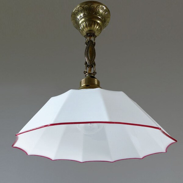 Franse Vintage wit Opaline plafond Lamp glas schaduw met zijn oorspronkelijke Brass-ondersteuning
