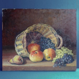 Vintage French Oil Painting on Canvas  - Fruits Still Life -  46 cm x 38 cm / 18.1&quot; x  15 inches