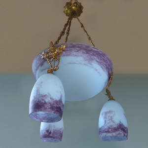 Plafonnier Antique en pâte de verre bleu des années 1920 - アール・デコ・フランセ - ヌーヴォー・キャブラージュ・リフェ