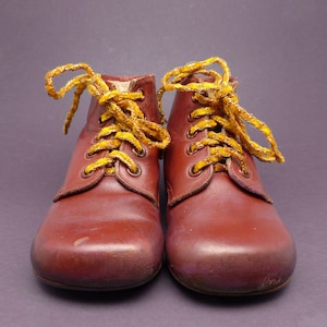 Pair of French Antique Leather Child&#39;s Shoes 1940s  -  Handmade Leather Small Antique Shoes